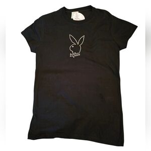 Playboy Black Rhinestone Party Baddie Bling Bunny Tee, Size 2X, NWT